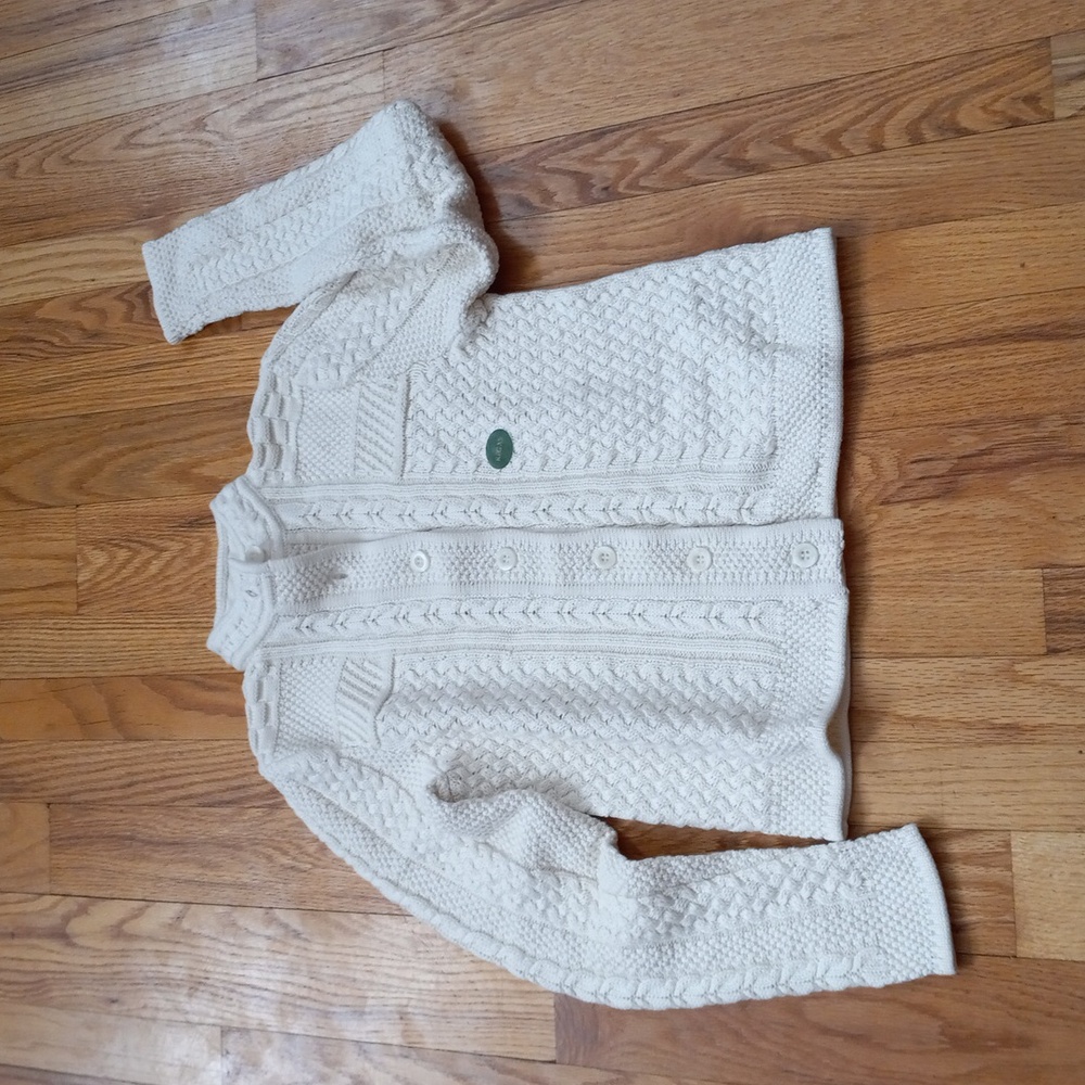 L L Bean ,Button Down,Chunky Cable-Knit, Cream Cardigan with Collar